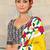 Yellow floral print mulmul cotton saree with blouse.