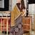 Brown block print mulmul cotton saree with blouse.