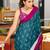 Teal blue ikkat print mulmul cotton saree with blouse.