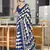 Blue zigzag, block print mulmul cotton saree with blouse.