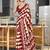Red zigzag, block print mulmul cotton saree with blouse.