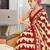 Red zigzag, block print mulmul cotton saree with blouse.