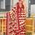 Red zigzag, block print mulmul cotton saree with blouse.
