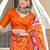 Orange ikkat print mulmul cotton saree with blouse.