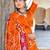 Orange ikkat print mulmul cotton saree with blouse.