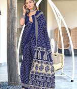 Blue floral, bandhani print mulmul cotton saree with blouse.
