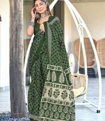 Green floral, bandhani print mulmul cotton saree with blouse.