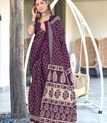 Purple floral, bandhani print mulmul cotton saree with blouse.