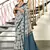 Blue floral, zigzag print mulmul cotton saree with blouse.