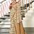Brown floral, zigzag print mulmul cotton saree with blouse.