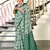 Green floral, zigzag print mulmul cotton saree with blouse.