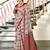 Maroon floral, zigzag print mulmul cotton saree with blouse.