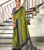 Mehendi bandhani print mulmul cotton saree with blouse.