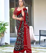 Black ikkat print mulmul cotton saree with blouse.