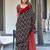 Black ikkat print mulmul cotton saree with blouse.