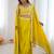 Stylish Yellow Sequins Crepe Indo-Western Drape Lehenga Set With Shrug