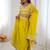 Stylish Yellow Sequins Crepe Indo-Western Drape Lehenga Set With Shrug