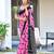Pink ikkat print mulmul cotton saree with blouse.