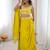 Stylish Yellow Sequins Crepe Indo-Western Drape Lehenga Set With Shrug