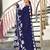 Navy blue floral print mulmul cotton saree with blouse.