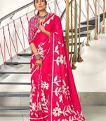 Pink floral print mulmul cotton saree with blouse.