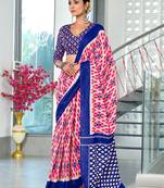 Blue ikkat print mulmul cotton saree with blouse.