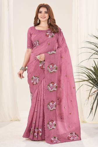 Megnja Color Thread Work Silk Saree