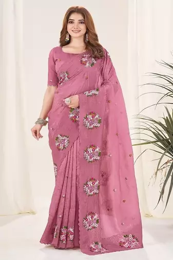 Megnja Color Thread Work Silk Saree