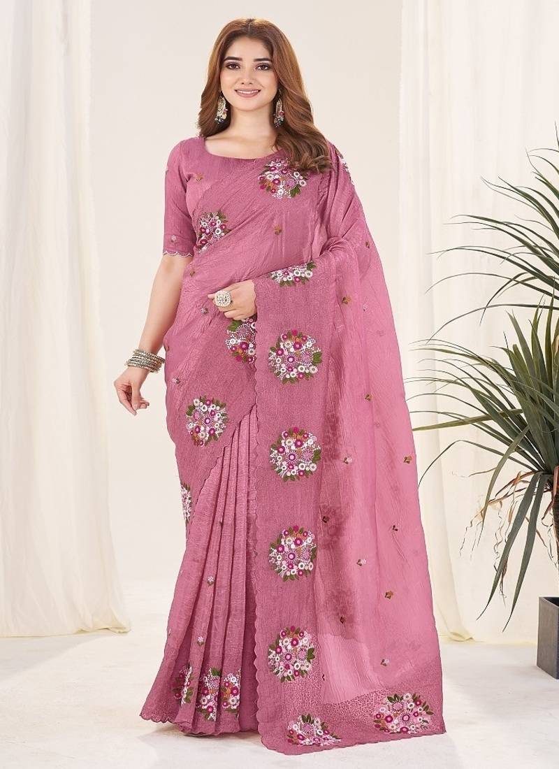 Megnja Color Thread Work Silk Saree