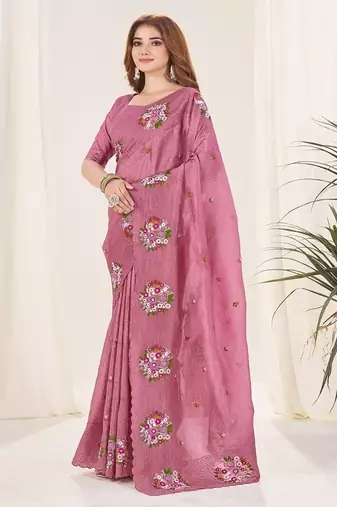 Megnja Color Thread Work art silk saree