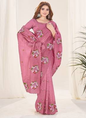 Megnja Color Thread Work art silk saree 3