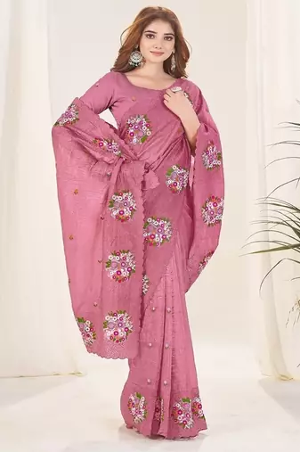 Megnja Color Thread Work art silk saree