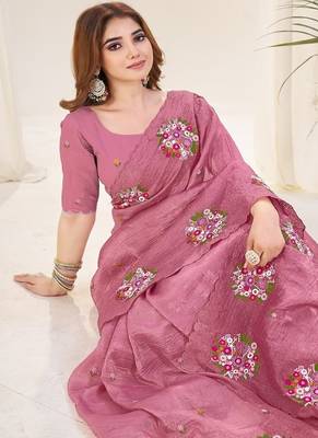 Megnja Color Thread Work art silk saree 4
