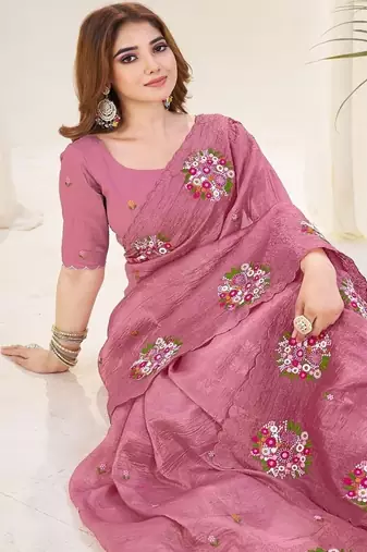 Megnja Color Thread Work art silk saree