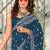 Blue floral print mulmul cotton saree with blouse.