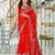 Red floral print mulmul cotton saree with blouse.