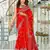 Red floral print mulmul cotton saree with blouse.