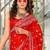 Red floral print mulmul cotton saree with blouse.