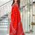 Red floral print mulmul cotton saree with blouse.