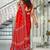 Red floral print mulmul cotton saree with blouse.