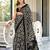 Black floral print mulmul cotton saree with blouse.