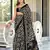 Black floral print mulmul cotton saree with blouse.
