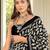 Black floral print mulmul cotton saree with blouse.