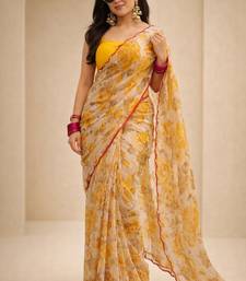 Pre draped soft georgette saree with digital print & aari work