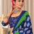 Blue floral print mulmul cotton saree with blouse.