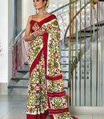 Maroon ikkat print mulmul cotton saree with blouse.