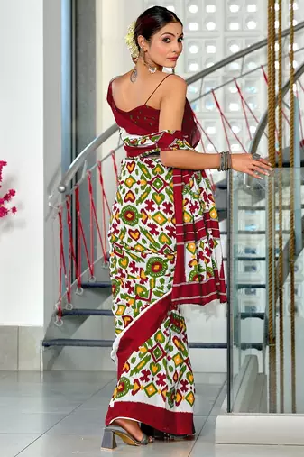 Maroon ikkat print mulmul cotton saree with blouse.