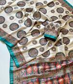 Blue Color  Digital Printing With Original Mirror Work Dola Silk Saree 