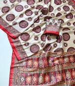 Red  Color  Digital Printing With Original Mirror Work Dola Silk Saree 