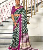 Teal blue paisley print mulmul cotton saree with blouse.